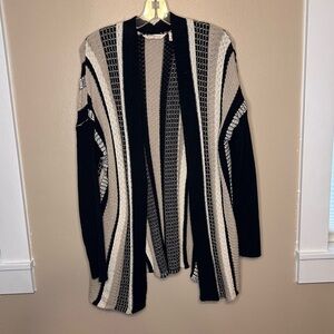 Soft Surroundings Women’s Striped Open Front Cardigan Size Medium Black Tan